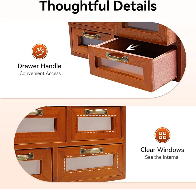 Vintage Wooden Drawers Organizer, 16-Drawer Desktop Storage Box With Drawers, Iron Label Holders, Apothecary Cabinet For Countertop Tea Coffee Pod Storage(16-Drawer/Brown2)