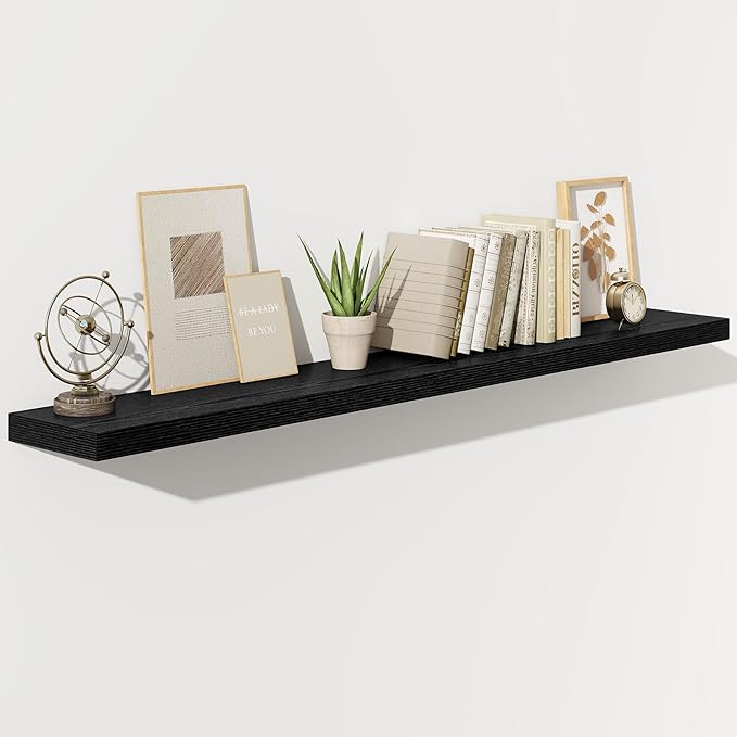 Fun Memories 66 Inch Fireplace Mantel Shelf with Invisible Bracket, 8 Inch Deep Floating Shelf for Living Room, Kitchen, Farmhouse, Black