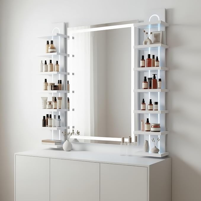 VIWODS 7 Tier Wall Shelf Unit with Light-Small Floating Shelves for Home Decor, Modern Unique Asymmetric Design for Bedroom & Living Room Storage