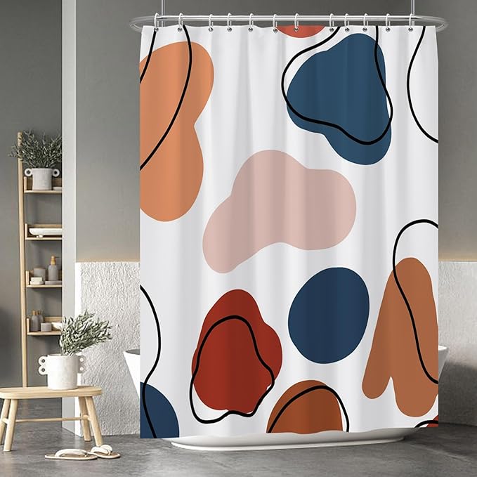Baocicoo Abstract Bohemian Shower Curtain Pink Red Orange Texture Modern Striped Fashion Minimalism Shower Curtains for Hotel Spa Home Bathtubs Bath Waterproof Fabric with Hooks 72x96 Inches