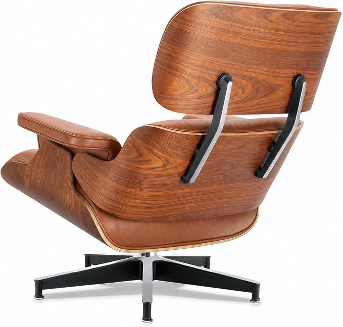 Top Grain Leather, Mid Century Chaise Lounge Chair and Ottoman, Modern Chair Classic Design, Heavy Duty Base Support for Living Room Study Lounge Office, Palisander-Brown, Heightening
