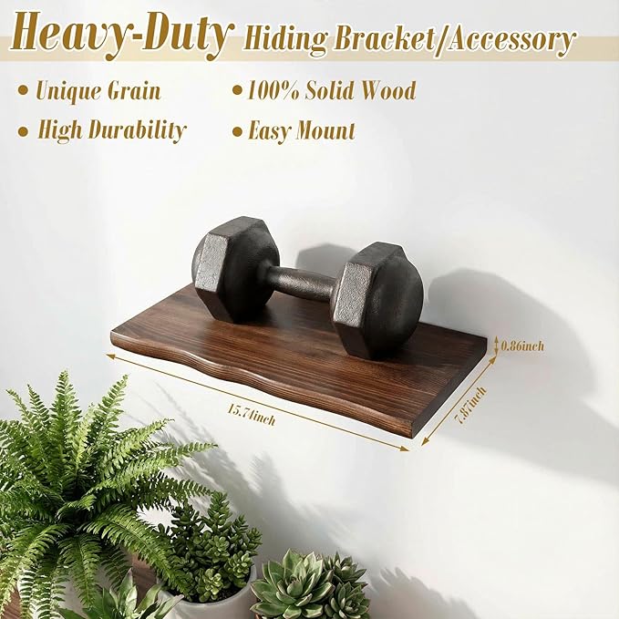 Pinkunn 4 Pcs Floating Shelves for Wall Rustic Wooden Floating Shelf Wooden Shelves for Bathroom Living Room Bedroom Kitchen Wall Mounted Live Edge Pine Shelf(Walnut Wood Color,15.75 Inches)