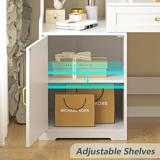 60" Computer Desk with Drawers & Bookshelves, Home Office Desk with Storage Cabinet & Spacious Desktop, Writing Gaming Study Table with Bookcase, White