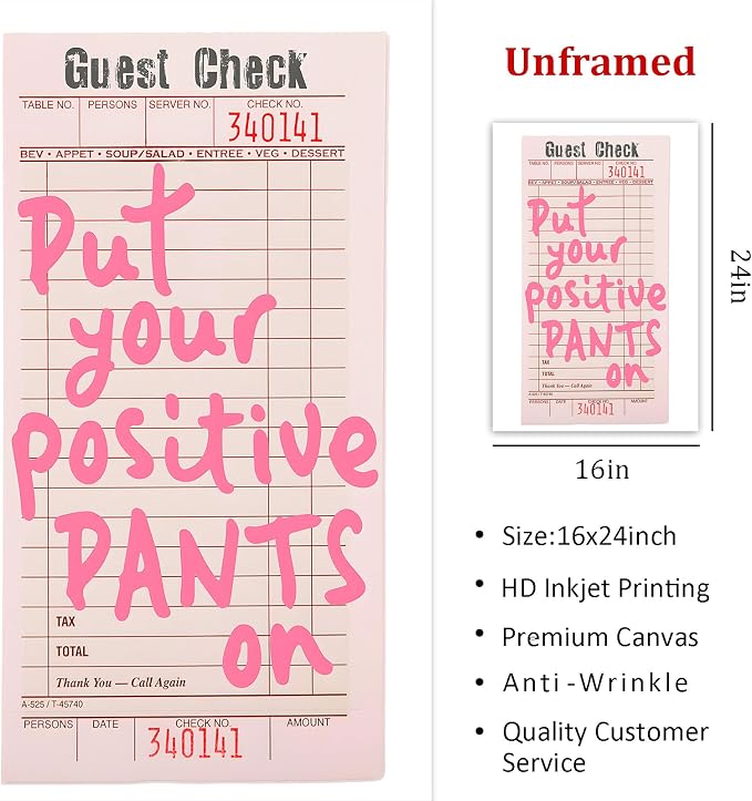 Pink Aesthetic Paintings Guest Check Poster Bar Cart Canvas Wall Art Pink Modern Pictures Trendy Preppy Posters Funny Quote Pictures Vintage Funky Canvas Wall Art for Bedroom Living Room 16x24in