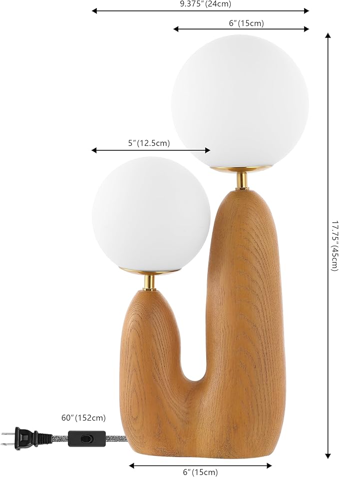 JONATHAN Y JYL4065A Oda 17.75" 2-Light Modern Bohemian Resin/Iron/Frosted Glass Danish Cactus LED Table Lamp, Brown Wood Finish, for Living Room, Office, Bedroom