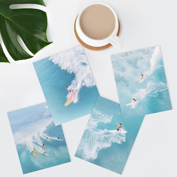 SIGNWIN Adhesive Canvas Poster Surfing Surfboard Aerial View Ocean Nautical Landscape Nature Wilderness Photography Modern Art Decorative Zen Relax/Calm Multicolor for Bedroom - 11"x14"x4