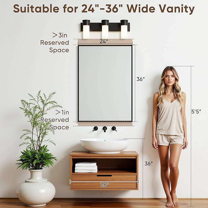 Bathroom Mirrors for Over Sink 24" x 36", Black Metal Frame Rectangle Wall Mirror, Modern Farmhouse Vanity Mirror(Horizontal/Vertical)