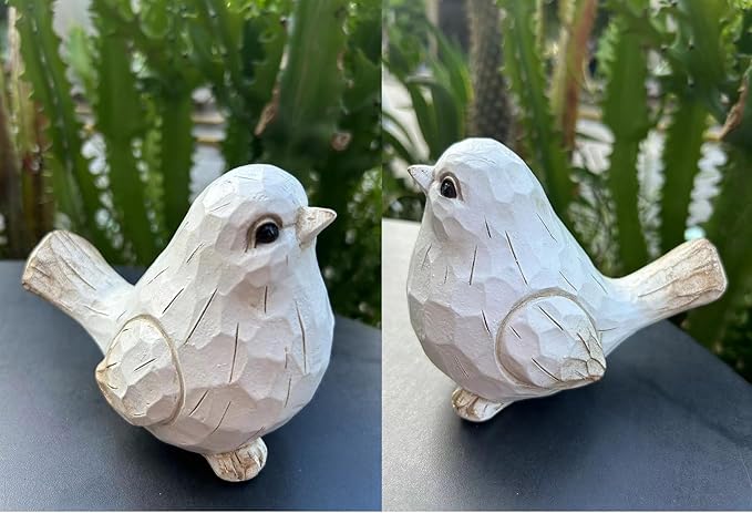 Set of 2 White Bird Decor for Home Decor, Farmhouse Bird Decor Bird Statue Sculpture - Decorative Carved Rustic Distressed Animal Bird Decor Ornaments - Collectible Bird Figurine | Spring