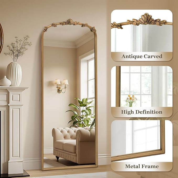 Besdomus Full Length Gold Mirror: 56''x21'' Baroque Antique Floor Mirror - Traditional Ornate Vintage Long Mirrors for Dressing Room/Bedroom/Living Room/Entryway/Hallway/Wall/Home Decor