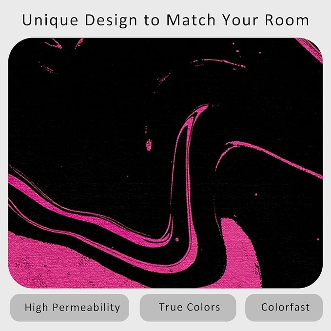 70s Rug 7x9 Retro Black Pink Abstract Hippie Pattern Area Rugs for Living Room, Bedroom, 70s Home Decor Accessories Indoor Carpet, Non Slip & Machine Washable, GD0390
