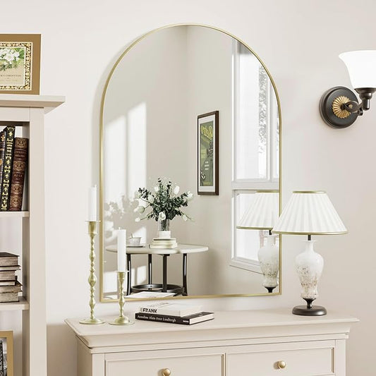 Gold Arched Bathroom Mirror for Wall-36"X24" Wall Mirror for Living Room, Bedroom, Bathroom, Dressing Room Hanging Vanity Mirror for Wall Decoration