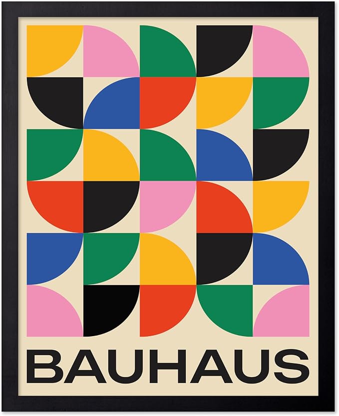 Poster Master Bauhaus Poster - Triangles Print - Geometric ART - Abstract ART - Graphic Design Style - Chic Boho - Mid Century Modern - Living Room or Bedroom Decor - 8x10 Black Framed