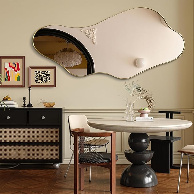 Large Irregular Mirror, 63"x30" Asymmetrical Full Length Mirrors for Dressing, Unique Shaped Mirror Decorative, Gold Abstract Wall Mirrors for Living Room Bathroom Bedroom Hallway Entryway