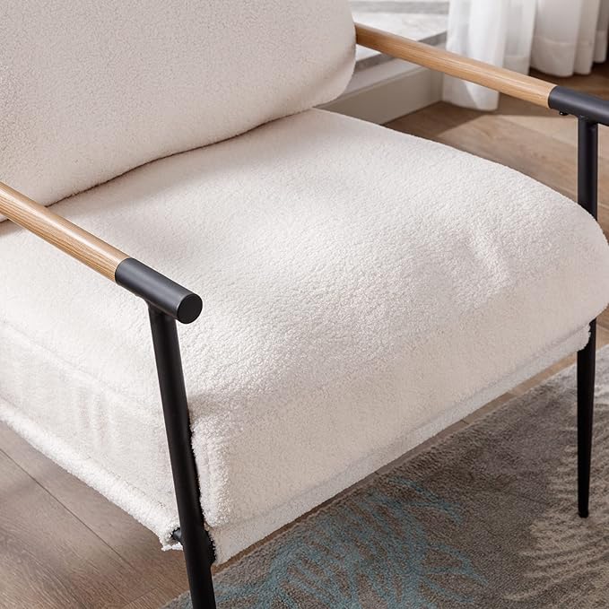 DUOMAY Mid-Century Modern Accent Chair Set of 2, Comfy Sherpa Sofa Lounge Chair Reading Corner Chair for Living Room Bedroom Office, Mid-Back Arm Chair with Black Metal Leg, White