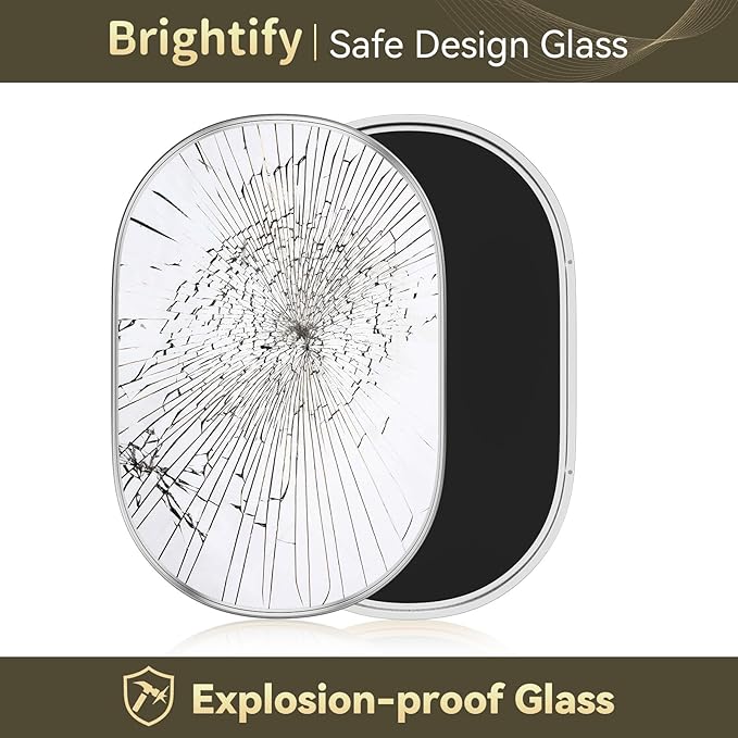 Brightify Silver Oval Mirror for Bathroom 20x36 Inch, Metal Framed Vanity Silver Mirrors, Modern Pill Shape Mirror for Bedroom Living Room Wall Decorative Hang Vertical and Horizontal