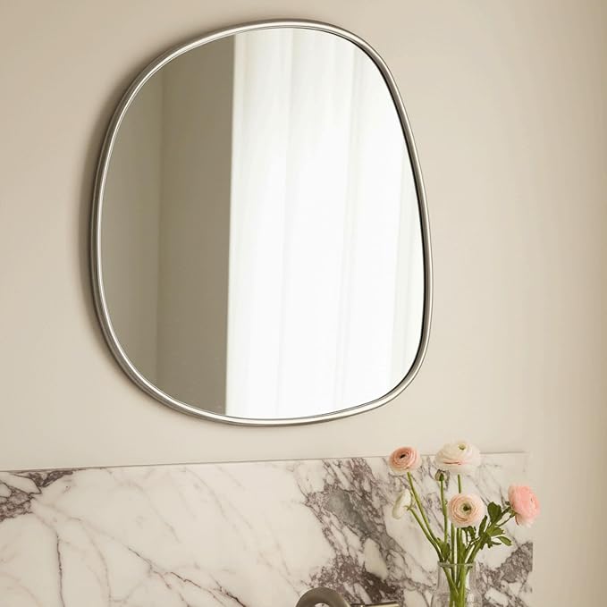 TEHOME Asymmetrical Irregular Shaped Antiqued Silver Foil Asymmetrical Accent Mirror Irregular Bathroom Wall Mirror