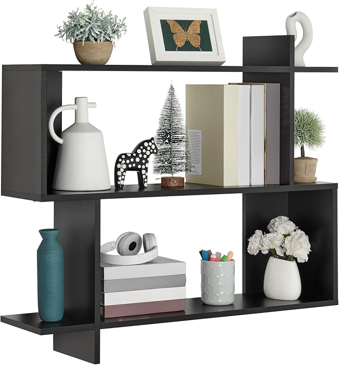Danya B. Manasa Floating Geometric Kilter Two-Tier Wall Shelf - Hickory