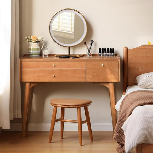 Cherry Wood Vanity Desk, Makeup Table for Bedroom, Small Study Desk Writing Table for Girls Teens, 18" D x 40" W x 32" H, Vanity Table Only