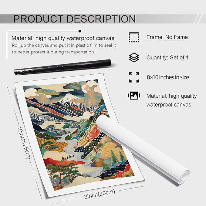 EOLRCIG Japanese Mount Fuji Poster Colorful Nature Landscape Mountain Wall Art Modern Trendy Abstract Aesthetic Canvas Prints Wall Decor for Home Bedroom 08x10 inch Unframed