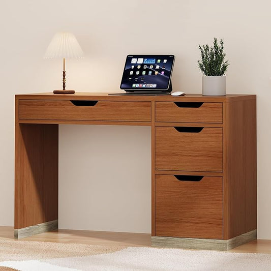 47" Computer Desk with Drawers, Small Home Office Desk with Storage, Wood Desk for Small Space, Office, Study, Brown