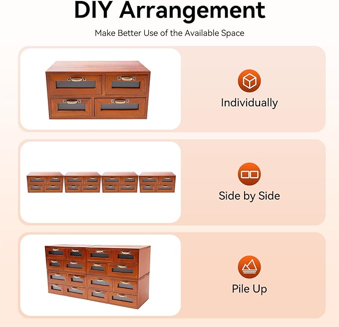 Vintage Wooden Drawers Organizer, 16-Drawer Desktop Storage Box With Drawers, Iron Label Holders, Apothecary Cabinet For Countertop Tea Coffee Pod Storage(16-Drawer/Brown2)