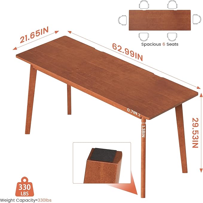 Solid Wood Desk with Large Desktop - 63" Mid Century Modern Executive Desks, Farmhouse Home Office Computer Desks for Two People, Writing Study Table | 2 Person Desk for Any Room-Walnut