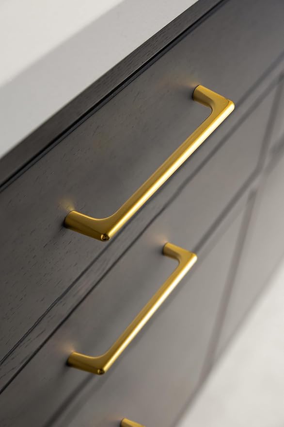 Goo-Ki Polished Rich Gold Cabinet Pulls with 5'' Hole Centers, Modern Style Zinc Alloy Cabinet Handles for Dresser,Wardrobe,Cupboard- 6 Pack……