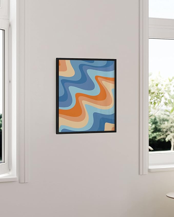 HAUS AND HUES Abstract Ocean Wall Art - Vibrant Beach Decor, Tropical Coastal Painting (Black Frame, 16x20)