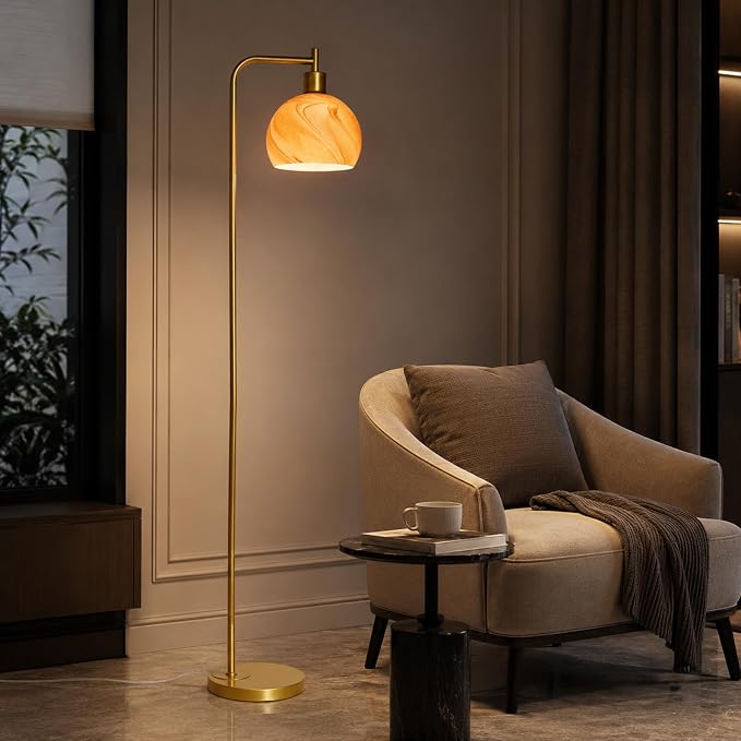 67" Soft Glow Art Deco Floor Lamp - Metal Pole Glass Lamp, Pedal Switch & E26 Bulb, Perfect for Bedroom Living Room Office Scandinavian/Minimalist/Contemporary Interiors