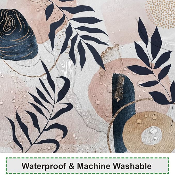 Abstract Boho Shower Curtain Mid Century Eucalyptus Leaves Botanical Pink Chic Pattern for Women Minimalist Bathroom Decor Accessories Shower Curtain Set with 12 Hooks, 65x72 Inches