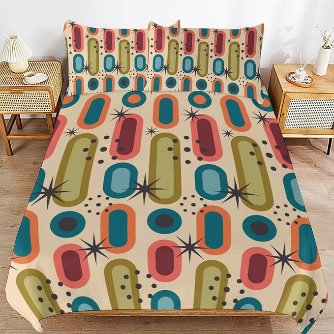 Mid Century Duvet Cover Sets Modern Mid Century Retro Grid Printed Lightweight Soft Quilt Cover Geometric Minimalist Abstract Soft Microfiber 3 Piece (1 Duvet Cover 79x90in + 2 Pillow Sham 20x30in)