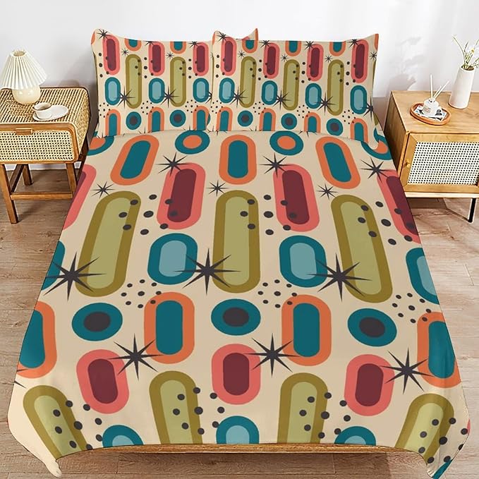 Mid Century Duvet Cover Sets Modern Mid Century Retro Grid Printed Lightweight Soft Quilt Cover Geometric Minimalist Abstract Soft Microfiber 3 Piece (1 Duvet Cover 68x86in + 2 Pillow Sham 20x30in)