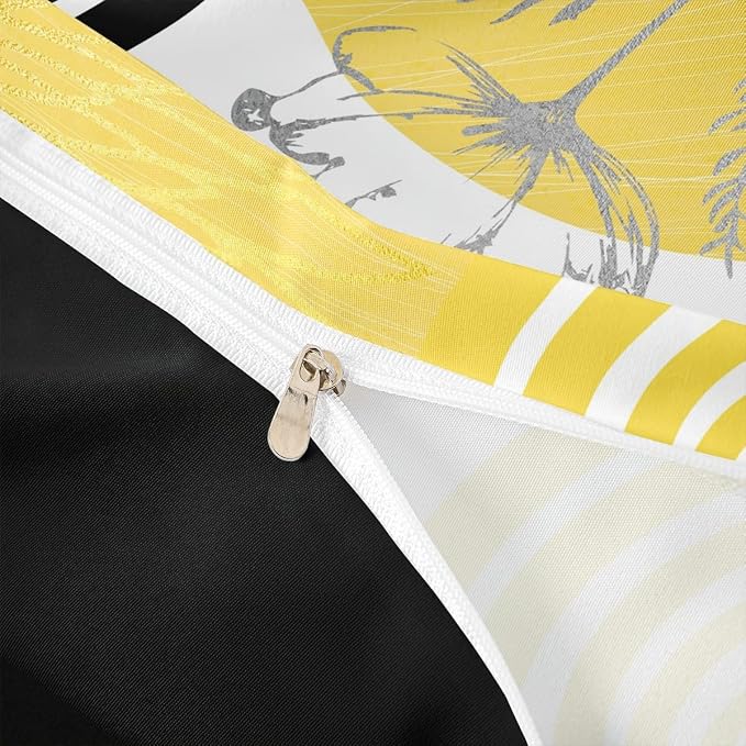 Erosebridal Boho Mid Century Duvet Cover Toddler Size for Women Men Adults |Yellow and White Modern Comforter Cover Minimalist Geometric Bedding Set Aesthetic Modern Abstract Bed Set