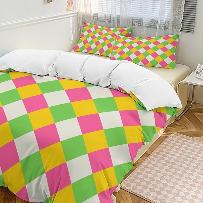 Rainbow Duvet Cover Set, Rainbow Lines Pattern Spectrum of Colors Abstract Art Decorative，Aesthetic Abstract Art Bedding 3 Piece (1 Duvet Cover 90"x90" + 2 Pillow Sham 20"x30")