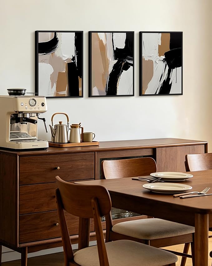 KUVIOKE Black Abstract Shapes Framed Canvas Wall Art Minimalist Graffiti Pastel Wall Decor Modern Illustration Art Painting Home Decor 12x16in (Black Framed)