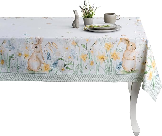 Maison d' Hermine Table Cloth Rectangle Table 100% Cotton 60 x 108 Inches Tablecloth Reusable Decorative for Dining Room Farmhouse Home Valentines Day Decorations Spring Summer - Easter Dew