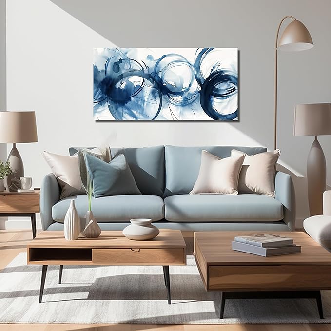 WVMAPTA Blue And White Pictures Wall Decor For Living Room Abstract Wall Art For Office Minimalist Prints Wall Art For Bedroom Size 20 x 40 Inch