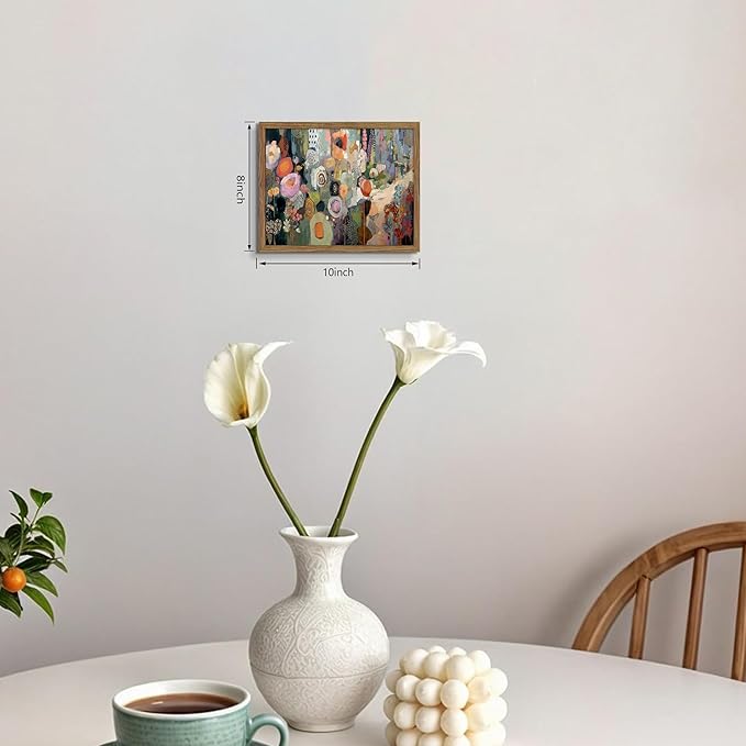 Framed Vintage Colorful Flower Canvas Wall Art, Abstract Floral Graffiti Poster Prints, Modern Boho Botanical Artwork, Elegant Nature Wall Decor for Living Room Bedroom Office 8x10in