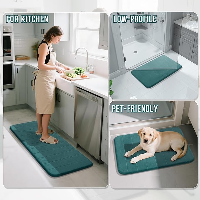 Yimobra Large Bath Mat 36"x24", Super Soft Quick Dry Memory Foam Bathroom Rug, Water Absorbent, Non Slip Backing Machine Washable for Tub Shower, Thick Comfort Support, Teal