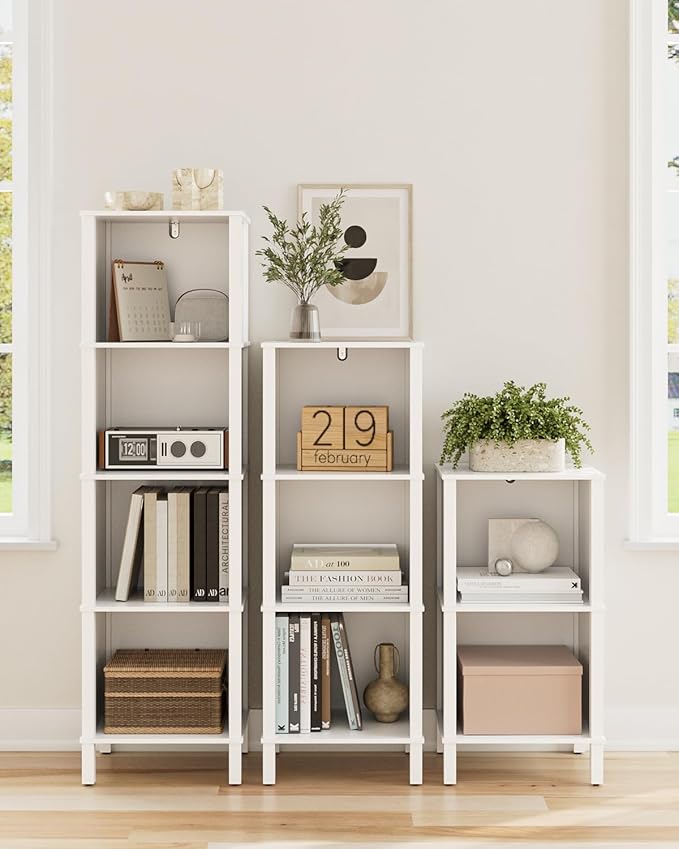 Bookshelf, Modern 2-Tier Bookcase, Open Storage Book Shelf, 11 × 14.2 × 27.4 Inches, Small Narrow Bookshelves for Living Room, Home Office, Bedroom, White