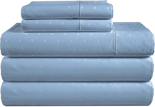 LANE LINEN Split King Sheets for Adjustable Beds - 5PC Sheets Set, 100% Egyptian Cotton, Cool Breathable & Soft, 2 Fitted Fits Upto 15" Deep Pockets - Swiss Dot French Blue