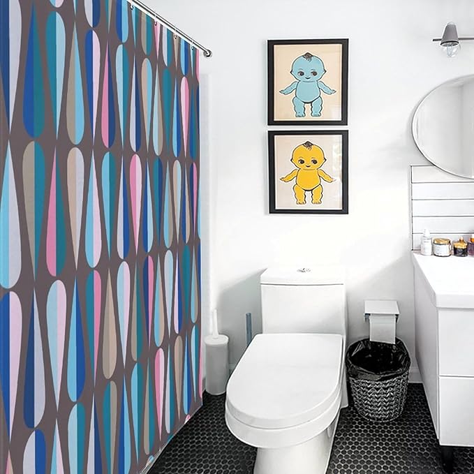 Mid Century Shower Curtain,Modern Colorful Abstract Geometric Drop Shapes Bathroom Curtain Polyester Waterproof Fabric Decor 66x72in（168x183cm）