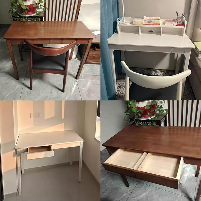 Vintage Solid Wood Desk, Home Office Desk with Drawers, Computer Desk Study Desk for Bedroom Living Room Dormitory Balcony(23.62" Wx19.69 D, White)