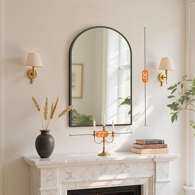 Sweetcrispy 20"x31" Arched Black Bathroom Mirror, Bathroom Mirrors for Over Sink, Modern Wall Mirrors Arch Decorative for Entryway, Bedroom, Vanity,Horizontal or Vertical Hanging