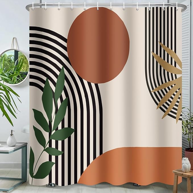 Extra Long Shower Curtain 72 x 84 Inch Boho Shower Curtain for Bathroom Mid Century Modern Bohemian Abstract Geometric Fabric Waterproof Bathroom Curtains Shower Set