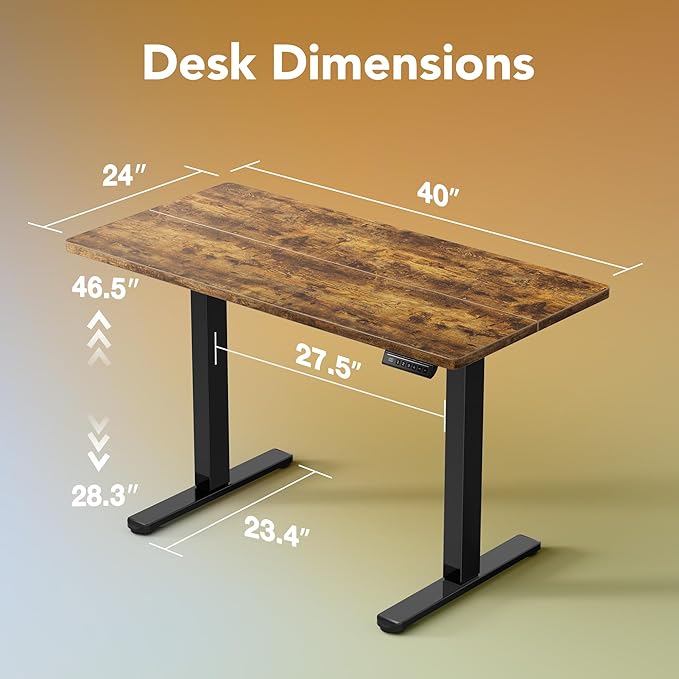 HUANUO Electric Standing Desk, 40 x 24 Inch Height Adjustable Computer Desk with Storage Bag, 4 Height Memory Settings, Sit Stand Up Desk for Home Office, Rustic Brown