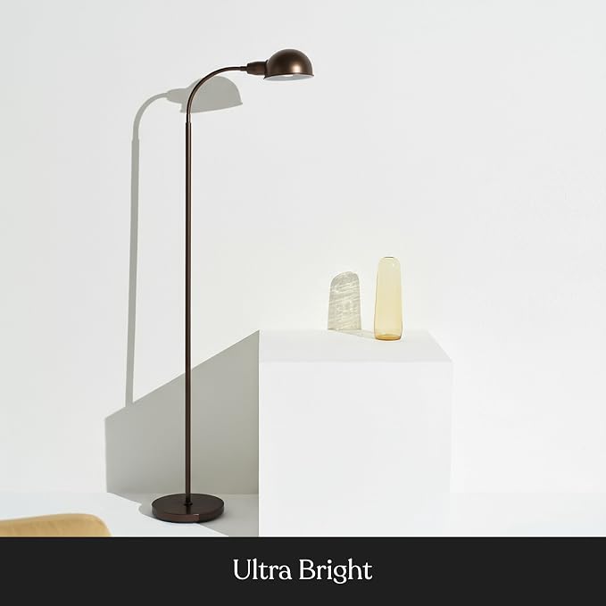 Brightech Regent LED Floor Lamp, Free Standing Corner Pole Light with Adjustable Gooseneck, Tall Bright Skinny Pharmacy Lamp for Office Desk, Living Room Sofa or Chair - Bronze