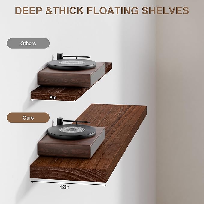 12x48 Inch Floating Shelves for Wall, Extra Long White Wall Shelves, Set of 2, Hanging Invisible Brackets Floating Shelves for Living Room,Bedroom,and Kitchen (White, 2T48IN)