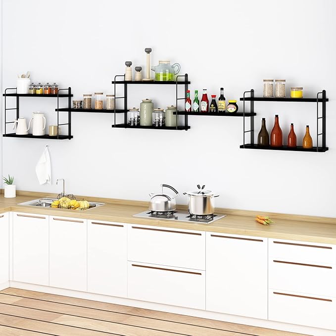 MXCSE Wall Shelves, Wall Mounted Bookshelves, DIY Floating Shelves for Wall, Wood Hanging Book Shelves for Room, Bedroom, Living Room, Easy Installation (Black, 50W x 17H)