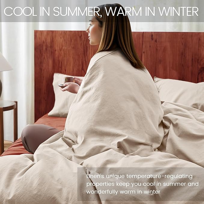 3Pcs Organic Linen Duvet Cover King Size, 100% French Linen from Normandy, Soft & Durable Tannish Linen Grey Bedding Set Comforter Cover with 2 Pillowcases, 1 Duvet Cover with Zipper